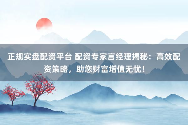 正规实盘配资平台 配资专家言经理揭秘：高效配资策略，助您财富增值无忧！